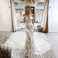 Fora da sereia de renda de ombro Mermaia de mangas compridas vestidos de noiva bordados bordados de costas vestidos de noiva vestido de noiva