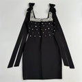 Black Color Women Sleeveless Square Collar Shinning Crystal Bodycon Mini Bandage Dress Nightclub Party Celebrate Birthday Wear