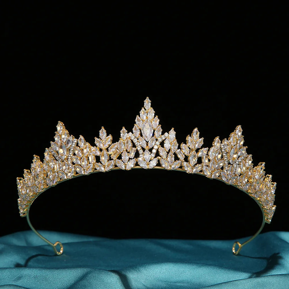 Luxury Princess Crown for Women Girl Crystal Zircon Bridal Tiaras Crowns Wedding Headpiece 15 Years Party Hair Jewelry Headwear Champagne gold