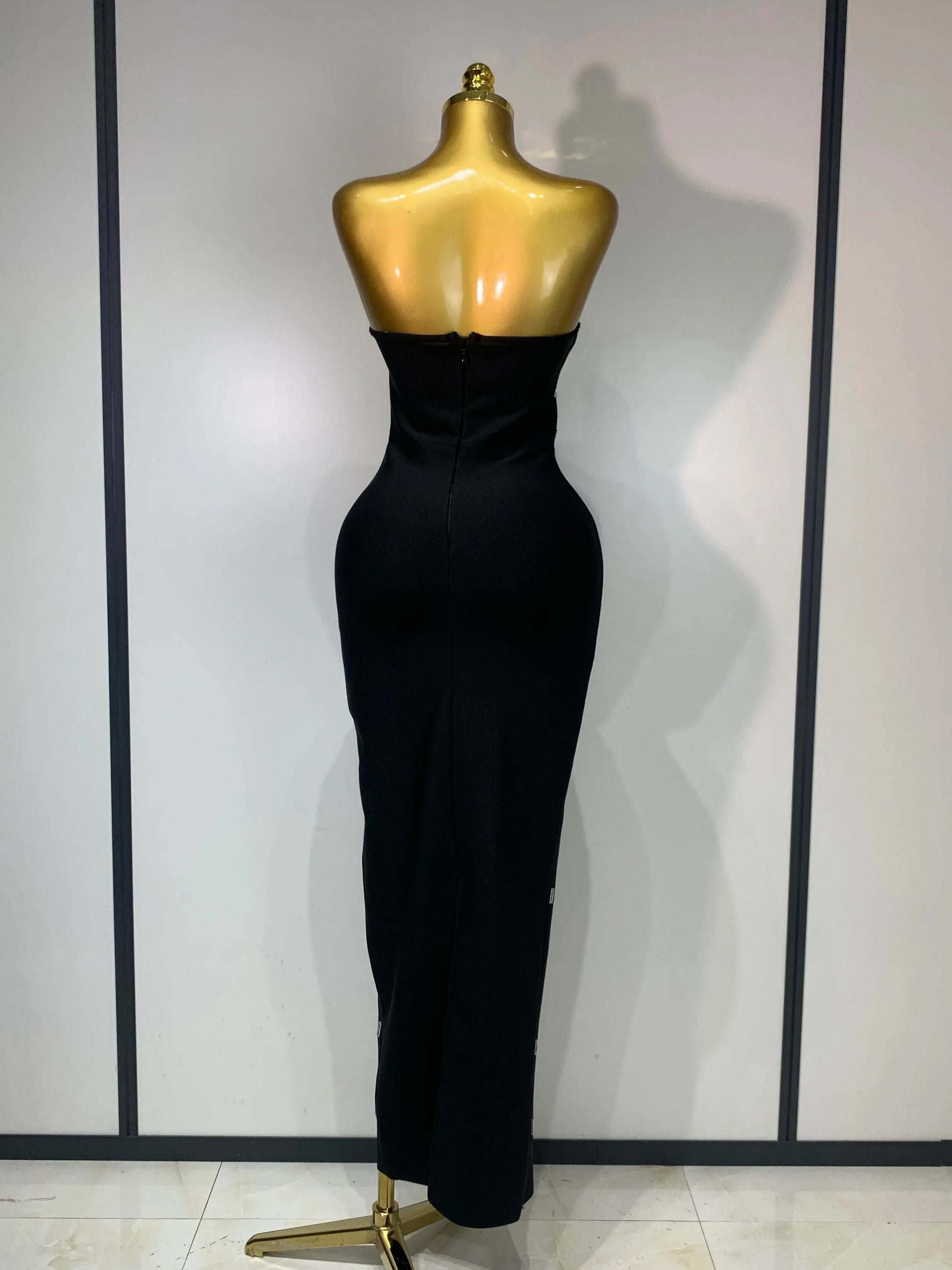 Fashion Sexy Strapless Bodycon Bandage Dress Luxury Rhinestone Celebrity Elegant Evening Prom Gown Birthday Wedding Guest Dress