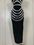 Women Sexy Backless Strapless Black Beading Long Bandage Bodycon Dress Celebrity Elegant Evening Luxury Birthday Dresses