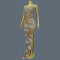 New Women's Sexy Maxi Dress Bodycon Mesh Ball Dress Birthday Party Queen Gown Sparkly Rhinestone Bar Evening Dress Xingmangzhiwu