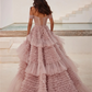 Elegant Off Shoulder Tulle Prom Dress 2024 Multilayer Mesh Sleeveless Ball Gown Vestidos De Fiesta Long Train Party Dress