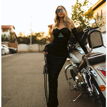 Autumn Off the Shoulder Mesh Woman Set Long Sleeve Short Top And Steath Ankle Lenght Skirt 2 Pieces Evening Party Vestido