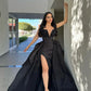 Sexy V-neck Prom Dresses Detachable Train Satin فساتين السهرة Elegant Sleeveless Side High Split vestidos verano moda