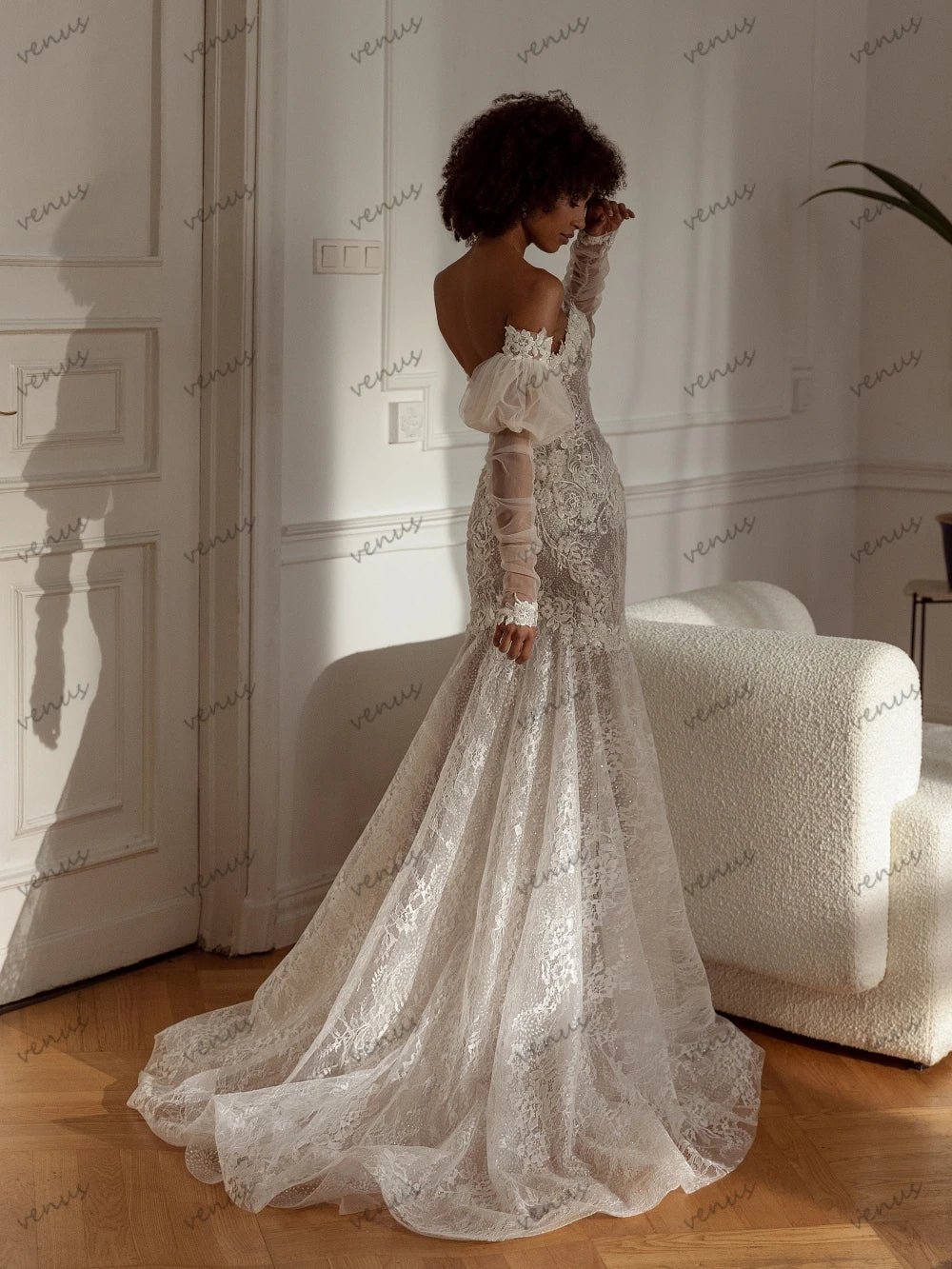 Gaun pengantin yang indah gaun pengantin cantik appliques sheath putri duyung jubah panjang lantai untuk pengantin vestidos de novia