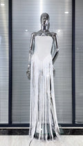 Summer White Color Long Tassel Strapless Bandage Jumpsuit Fashion Woman Party Bodysuit Vestido Performances Costume