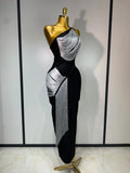 Women Sexy Slanted Collar Silver Tassel Bandage Dress Women Black Sleeveless Bodycon Dresses Evening Party Club Birthday Gowns