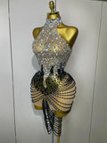 Sparkly Crystals Beading Short Dress Women Sexy Mesh Backless Evening Prom Celebrate Birthday Dress Photo Shoot Wear