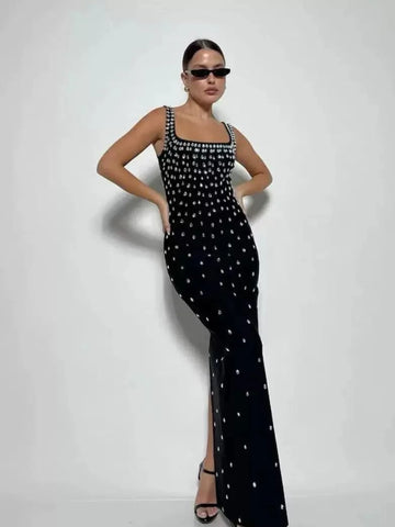 Luxury Diamonds Sexy Square Collar Package Hips Bandage Dress Fashion Woman Evening dress Celebrity Cocktail Party Outfit