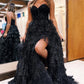 Black Multilayer Hemline Tulle Prom Dress Puffy Detachable Sleeves Vestidos De Novia Sexy Side High Split robes de soirée