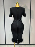 Women Sexy Luxury Rhinestone Short Sleeve Bodycon Dress Party Evening Celebrate Birthday Black Bandage Club Prom Gown