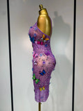 Sparkly Women Sexy Mesh See Through Dress Butterfly Purple Celebrity Luxury Birthday Nightclub Stage Outfit