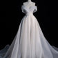 Organza Wedding Dresses Simple Off Shoulder Sweetheart Long Bride Gowns with Belt Pleats A Line Women Formal Party Dresses