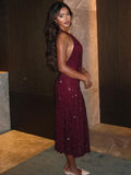 Stylish Halter Open-Back V-Neck Sequins Dress for Fashion Events Party Evening Gown