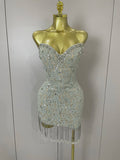 Luxury Sparkle Diamond Tassel Halter Cocktail Dress Women Elegant Evening Formal Gowns Wedding Party Dresses Stage Costumes MULTI