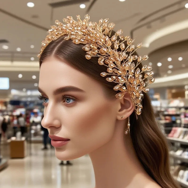 Luxury Bridal Headband For Wedding Hair Jewelry Accessories Pearl Crystal Headband For Bride Tiara Hair Piece Wedding Headdress as pic