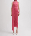 Elegant Sleeveless Halter Ribbon Ruched Details Backless Body Suit With Beaded Maxi Long Skirt Two Pieces Set Casual Wearing