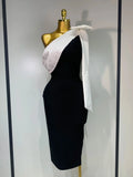 Women Sexy One Shoulder Splicing Bow Bodycon Bandaged Dress Celebrity Elegant Evening Party Luxury Birthday Banquet Dress black