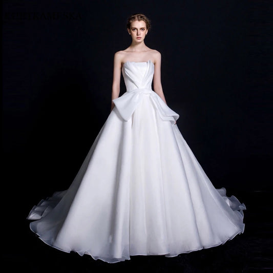 Vestidos de novia blancos de lujo, sencillo y agradable arco, sin tirantes, para boda, elegante, largo y delgado, vestido largo Formal de noche para mujer