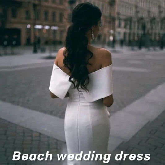 Satin kurze Hülle Brautkleider von den Schulterbrautkleidern eleganter Stil Vestido de Noiva Hochzeitskleider