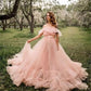 Princess Ball Gown Vestidos De Noche Sweet Off Shoulder Prom Dress Light Pink Tulle Sweep Train فساتين السهرة