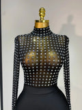 Celebrity Sexy Turtleneck Rhinestones Black Mesh Bodycon Bandage Dress Women Elegant Evening Club Luxury Birthday Dress