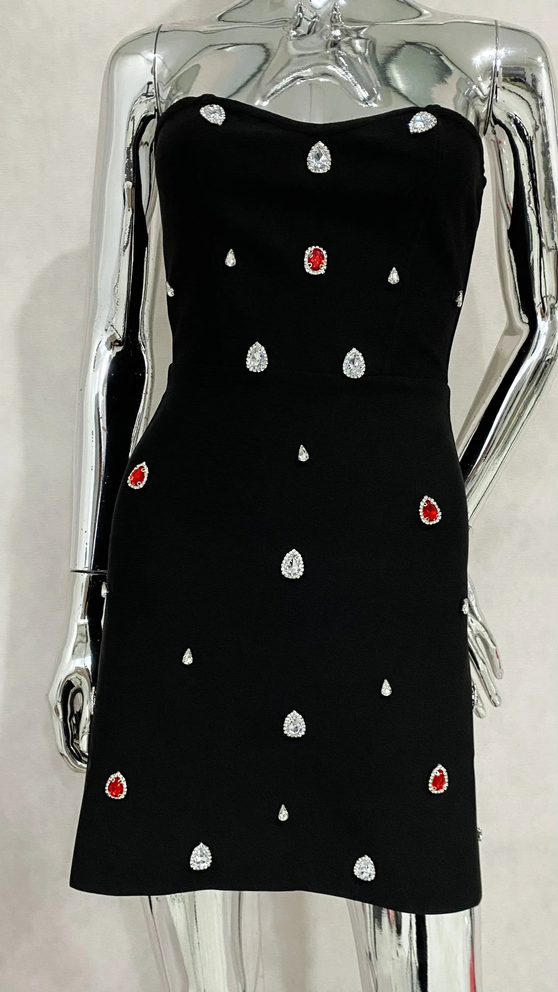 Shining Colorful Diamonds Strapless Black Bandage Mini Dress Fashion Woman Party Vestido Celebrity Birthday Outfit