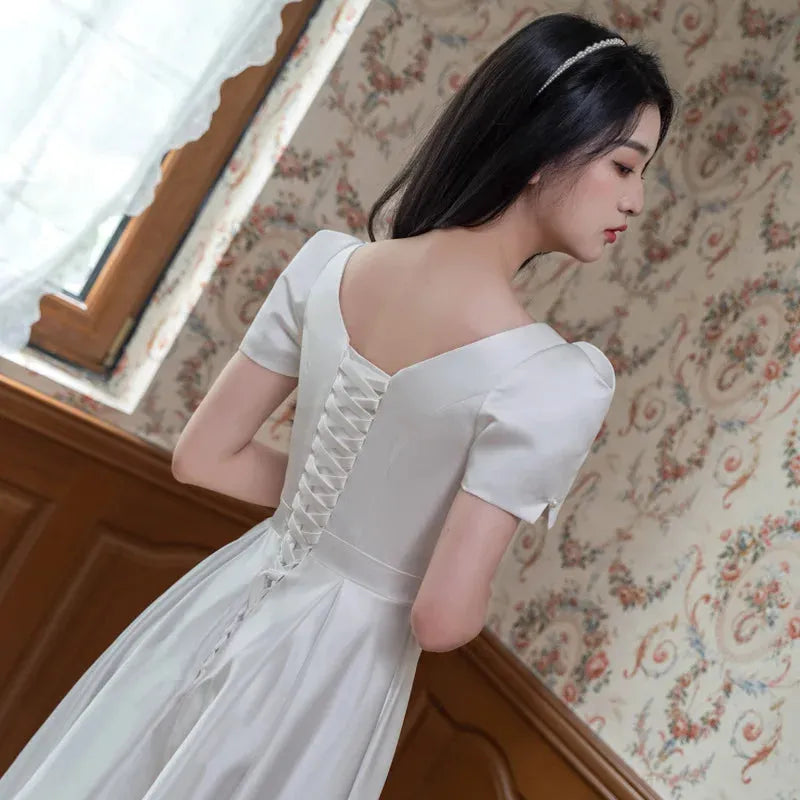 White Satin Wedding Dress for Bride Elegant Formal Evening Long Party Summer Dress Women Sexy V Neck Ball Gown Maxi vestido Burgundy 12