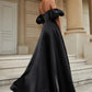 Satin Evening Dresses Long Removable Puffy Sleeves with Slit A Line Sweep Train Formal Party Prom Gowns Elegant Simple