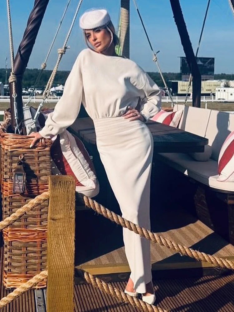 Elegant Soft Crewneck White Long Sleeveless Midi Dress for Office-Ready Chic Gown