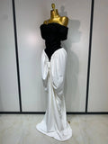 Women Sexy Off Shoulder Black And White Bandage Mermaid Long dress Formal Evening Party Elegant Luxury Birthday Dress