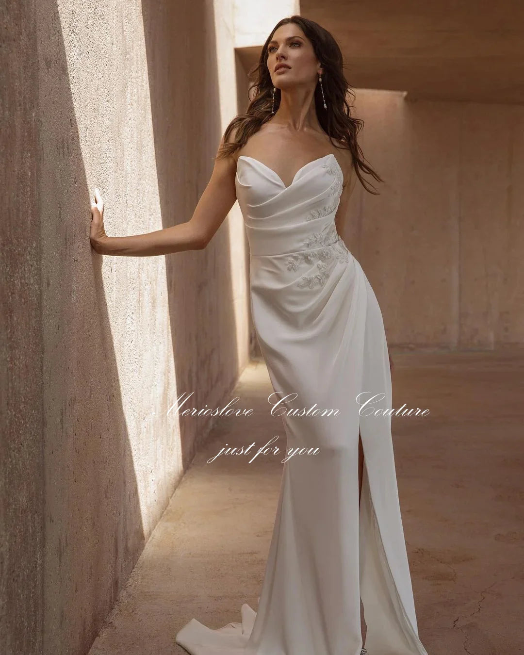 Boho sirène robes de mariée 3D fleurs perles Appliques sans manches côté fendu robes de mariée plage robe de mariée 