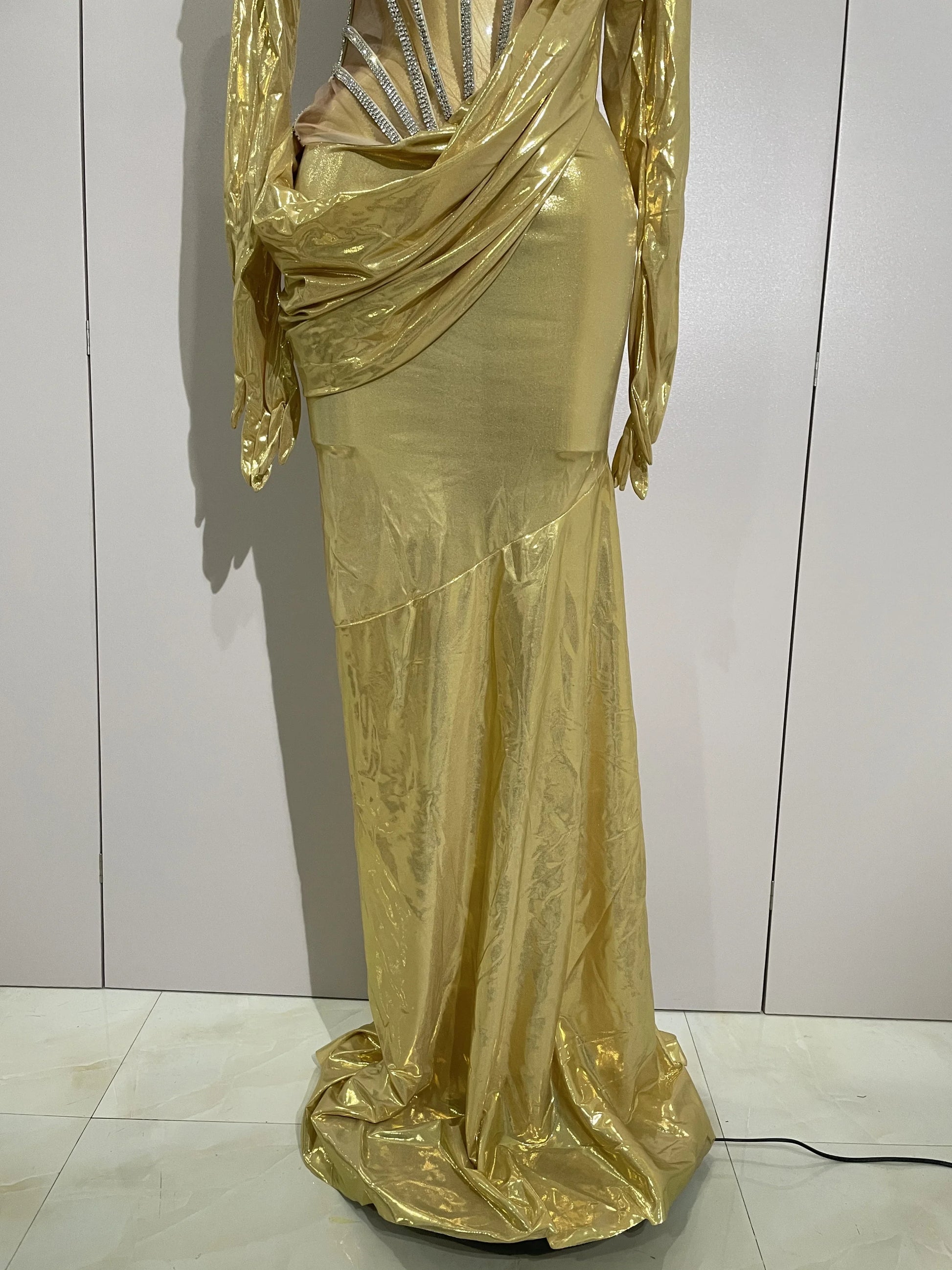 Sexy Sparkly Diamond Long Dress Two Pieces Sets Women Nightclub Party Celebrate Dance Singer Performance Costume Stage Outfit