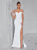 Cocktail Dress For Women Off Shoulder Sexy Floor Length Party Evening Night Outfit Club Formal Wedding Guest Maxi Gala Vestidos WHITE
