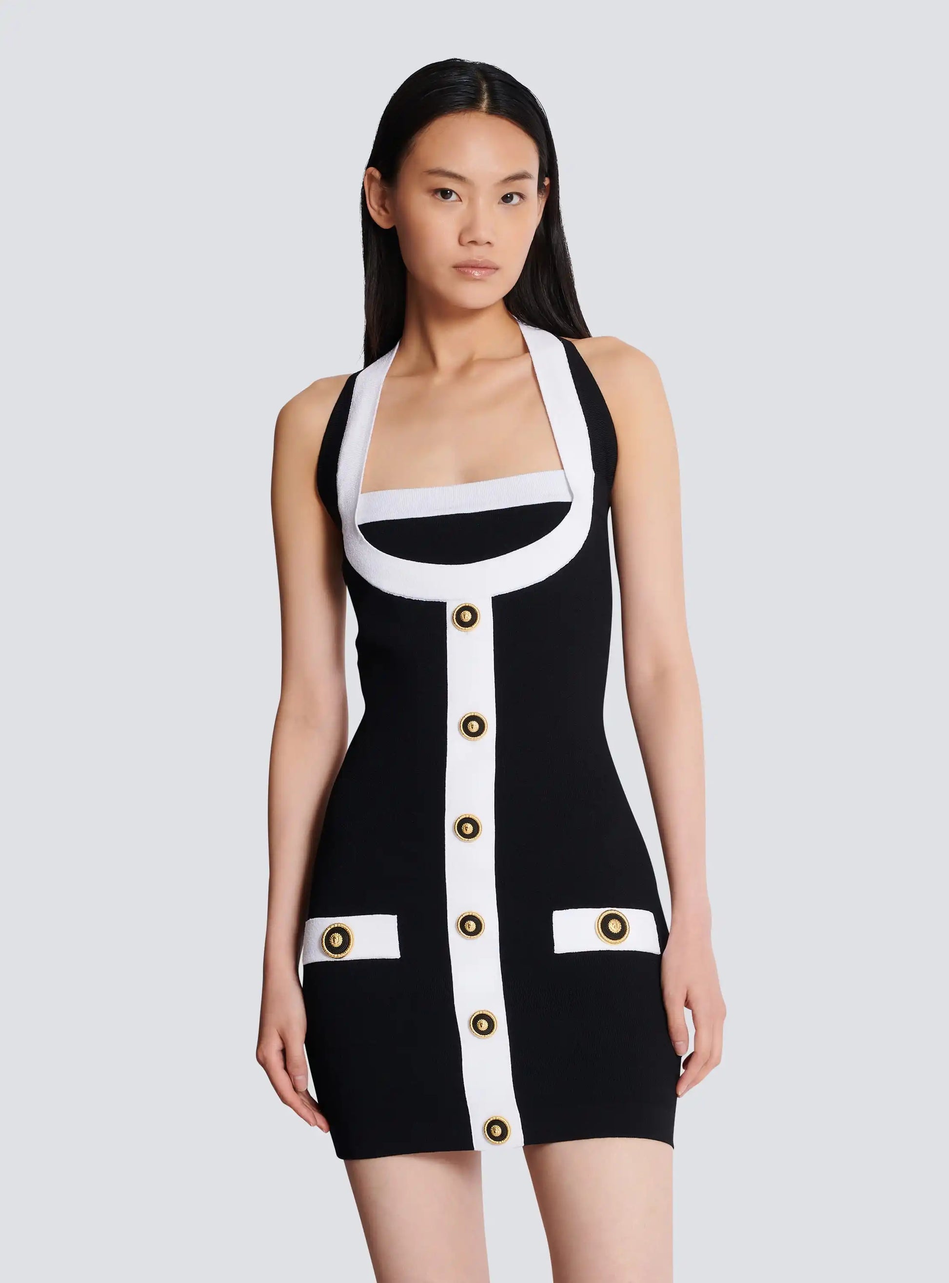 Spring Simple Design Black Patchwork White Line Bandage Mini Dress Sweet Fashion Woman Party Outfit High Stree Wear black