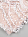 Beige Spilced Folds Short Dress Off The Shoulder Pearl Sequins Beading Chains Mini Cocktail Evening Party Vestido
