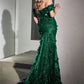 Luxury 3D Lace Embroid Prom Dress Dark Green Party Dresses Off Shoulder Vestidos De Noche Side Split Trumpet فساتين السهرة