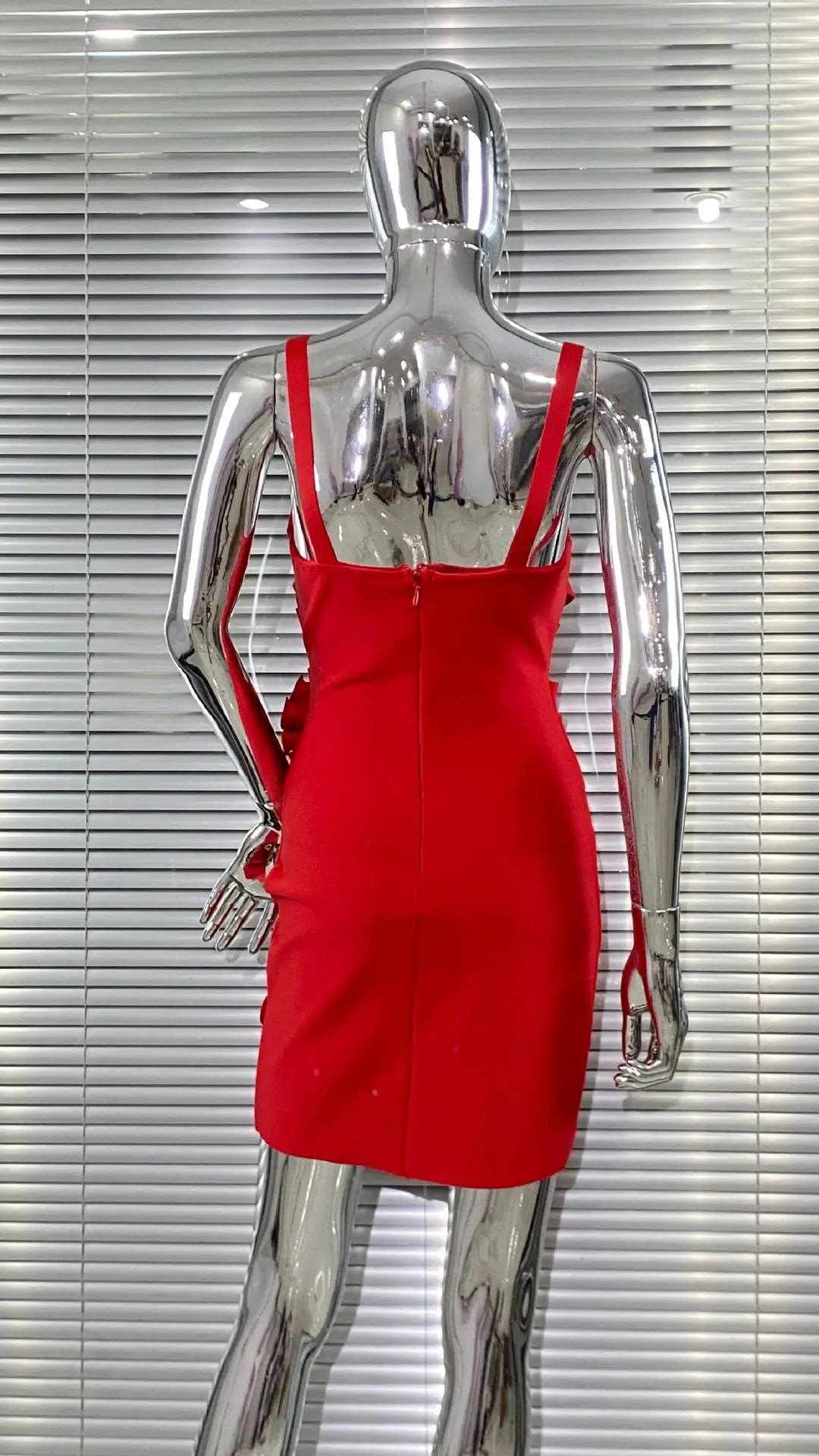 Red Color Women Sleeveless Sexy Strap Florals Bodycon Mini Bandage Dress Nightclub Party Celebrate Outfit Vestido