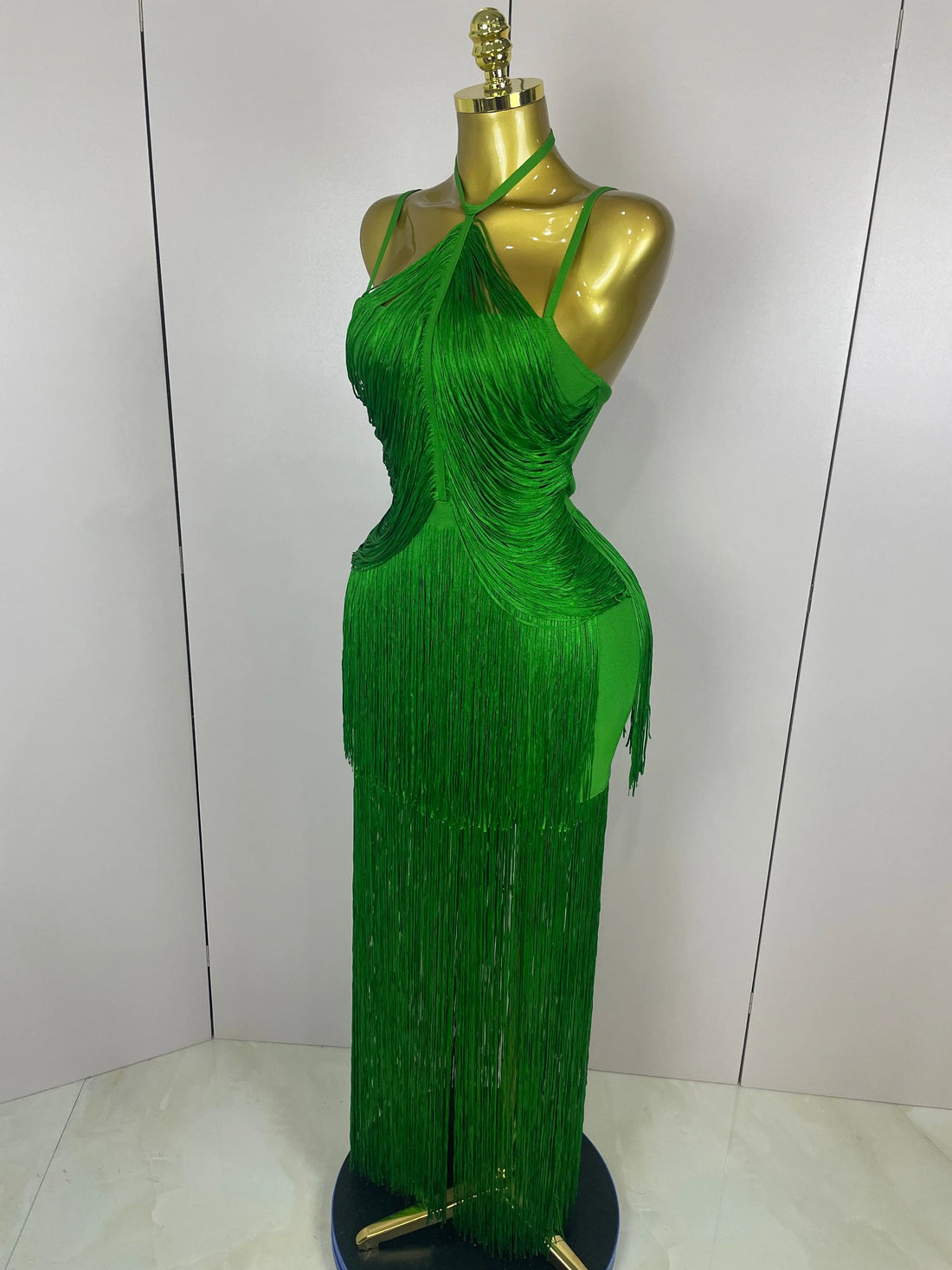 Sexy Backless Green Tassel Ankle Bodycon Bandage Dress Women Celebrity Elegant Evening Club Luxury Birthday Party Outfit green