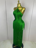 Sexy Backless Green Tassel Ankle Bodycon Bandage Dress Women Celebrity Elegant Evening Club Luxury Birthday Party Outfit
