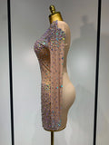 Sparkly Luxury Rhinestones Colourful Mini Dress Women Sexy Mesh See Through Birthday Performance Costume Dancer Stage Wear