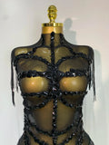 Sexy Mesh SeeThrough Black Rhinestone Bodysuit Singer Dancer Show Stage Outfit Celebrate Birthday party Club Performance Waer