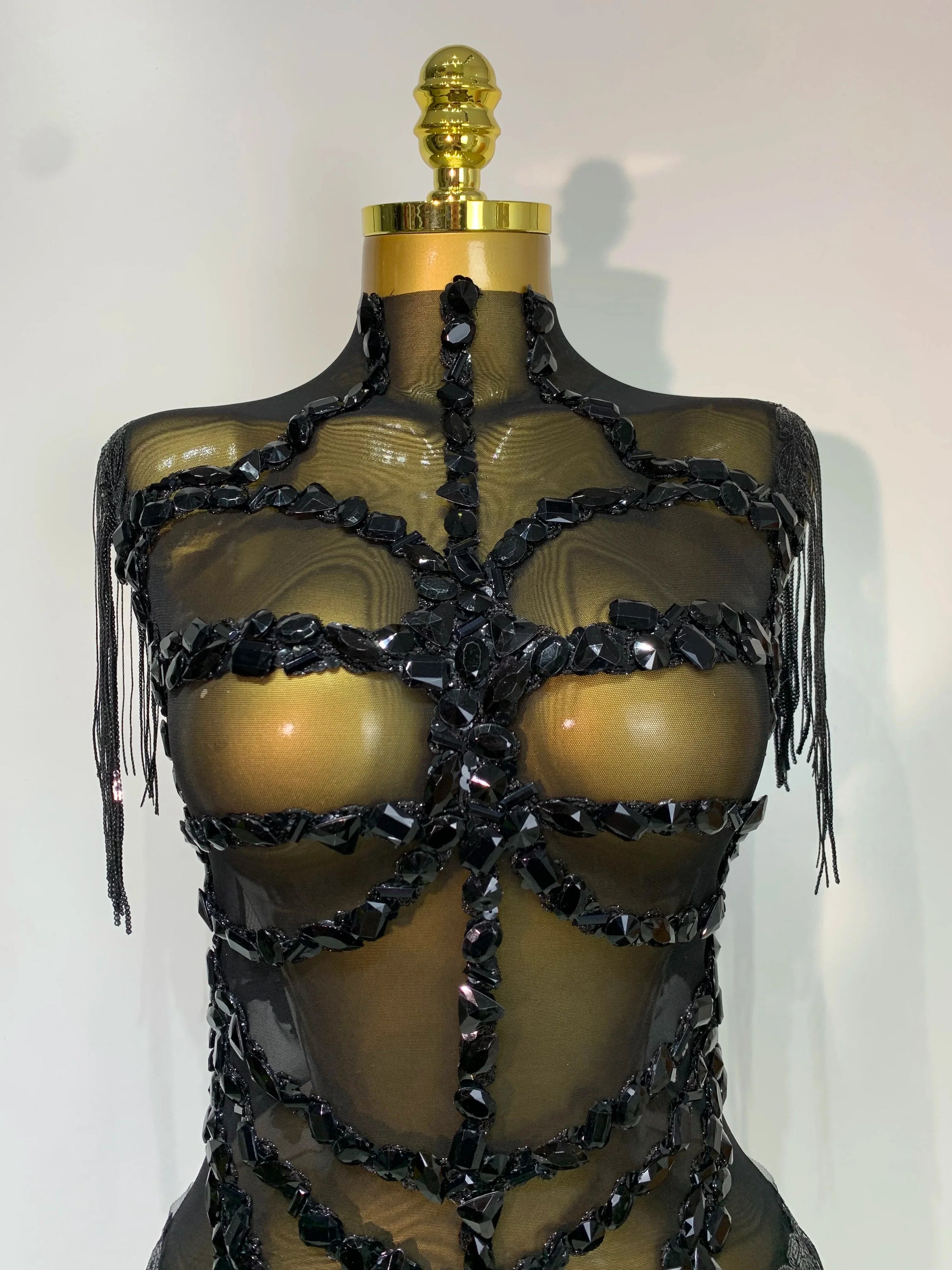 Sexy Mesh SeeThrough Black Rhinestone Bodysuit Singer Dancer Show Stage Outfit Celebrate Birthday party Club Performance Waer