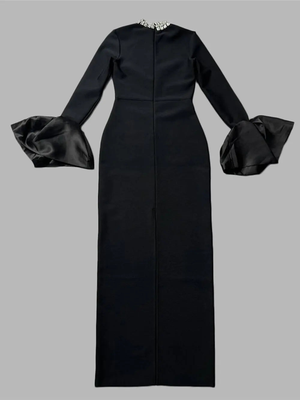 Women's Light Luxury Beaded Elegant Bandage Dress Stand Collar Horn Sleeve Bodycon Long Dresses Evening Club Party Vestidos