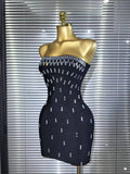 Black Color Women Sexy Strapless Shinning Crystal Bodycon Mini Bandage Dress Celebrate Nightclub Party Cocktail Outfit