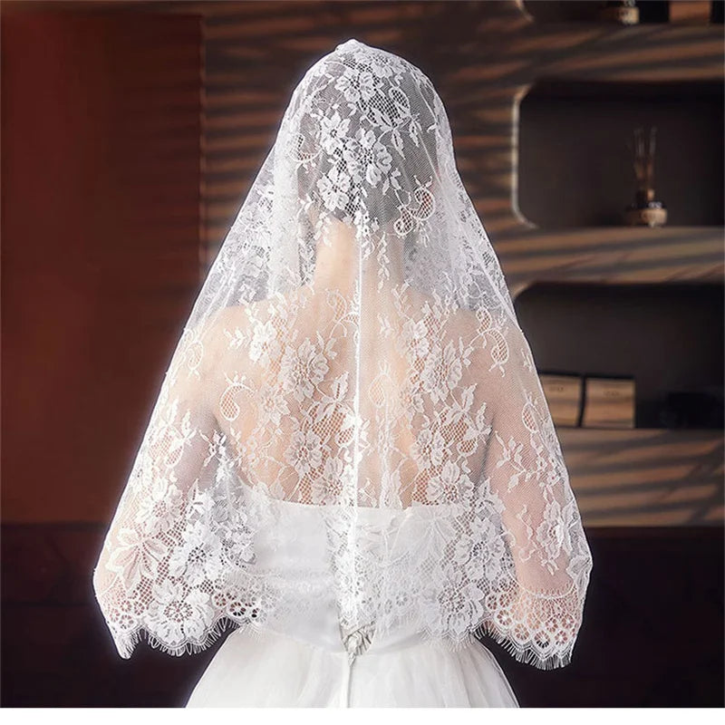 Lace Mantilla Veil For Church Spanish Head Covering Scarf Shawl White Black Muslim Bridal Veil For Wedding Chapel Catholic Veils