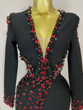 Women Celebrity Sexy Long Sleeve V Neck Rhinestone Black Bandage Dress Elegant Evening Club Luxury Birthday Party Dresses