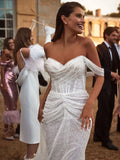Elegant Sweetheart Neck Ruched Mermaid Wedding Dress Off the Shoulder Sleeveless Bridal Party Evening Gowns Vestido