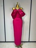 Women Sexy Halter Off the Shoulder Crystal Ruffles Bodycon Long Bandage Dress Nightclub Party Luxury Birthday Celebrate Gowns Rose Red